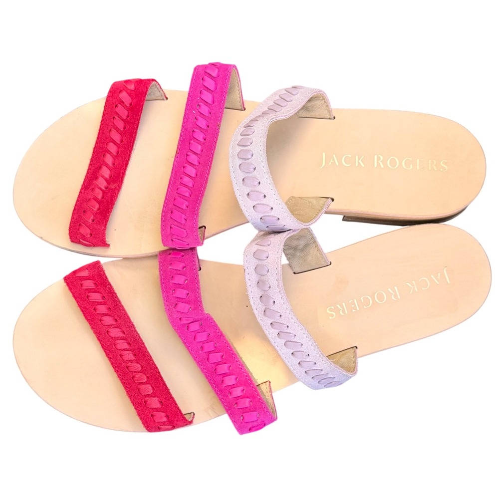 Jack Rogers Pink Ombre Suede Whipstitch Triple Strap Slide‎ Sandals Womens 8